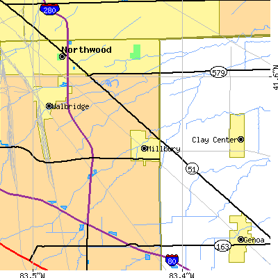 Zip code 43447 close-up map