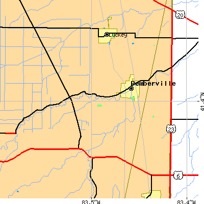 Zip code 43450 close-up map