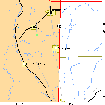 Zip code 43457 close-up map