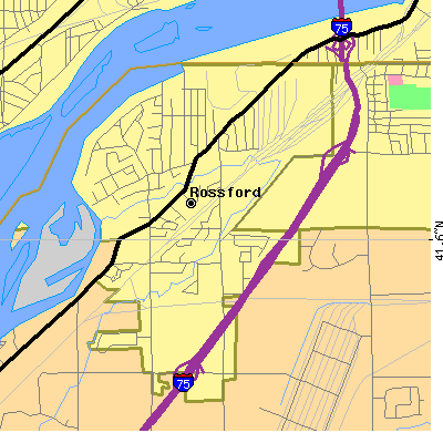 Zip code 43460 close-up map