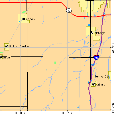 Zip code 43462 close-up map