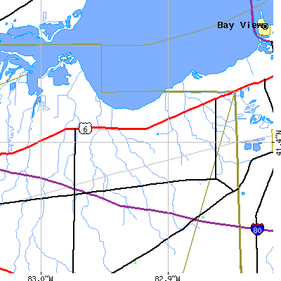 Zip code 43464 close-up map