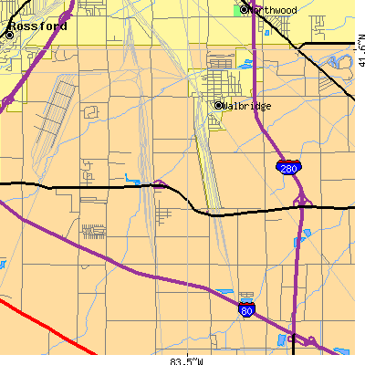 Zip code 43465 close-up map