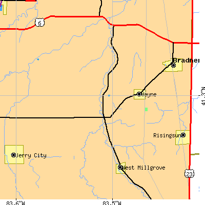 Zip code 43466 close-up map
