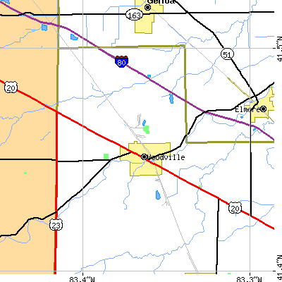 Zip code 43469 close-up map