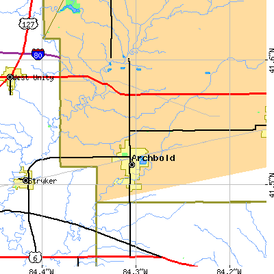 Zip code 43502 close-up map