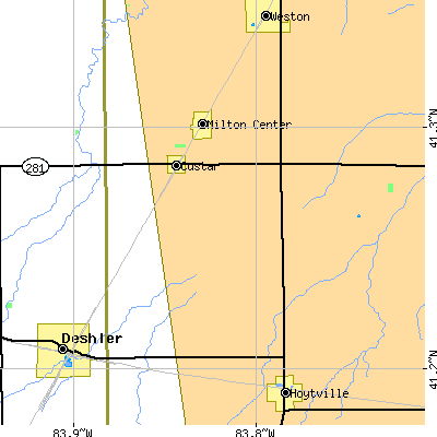 Zip code 43511 close-up map