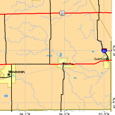 Zip code 43515 close-up map