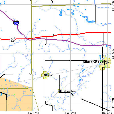 Zip code 43518 close-up map