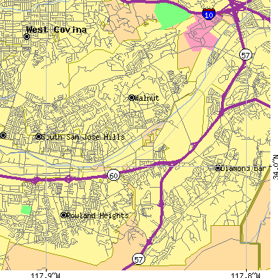 Zip code 91789 close-up map