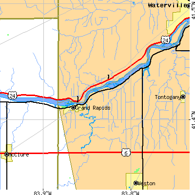 Zip code 43522 close-up map