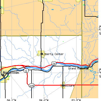Zip code 43532 close-up map