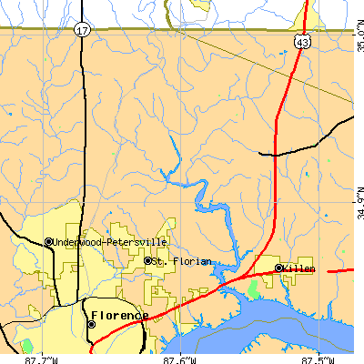 Zip code 35634 close-up map