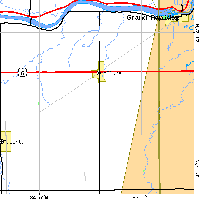 Zip code 43534 close-up map