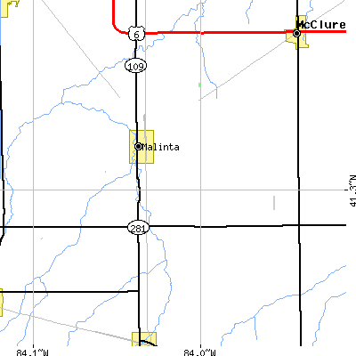 Zip code 43535 close-up map