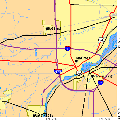 Zip code 43537 close-up map