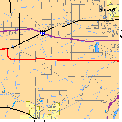 Zip code 43542 close-up map