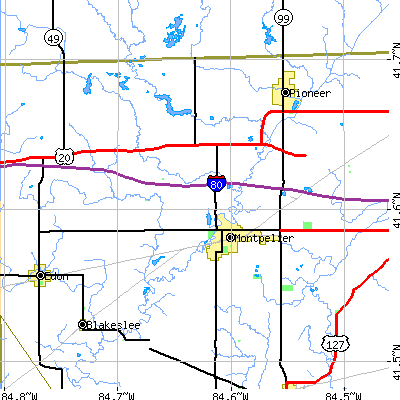 Zip code 43543 close-up map
