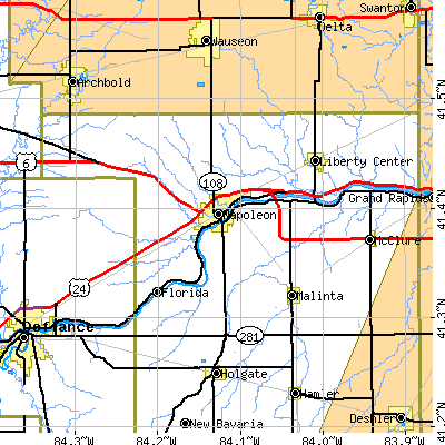 Zip code 43545 close-up map
