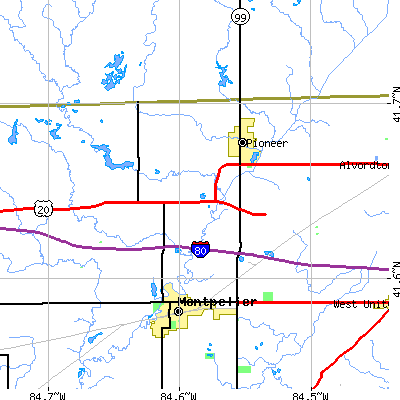 Zip code 43554 close-up map