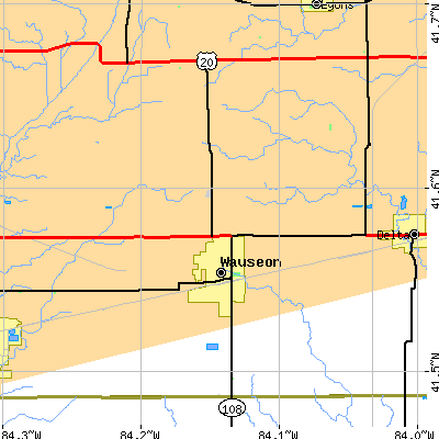 Zip code 43567 close-up map