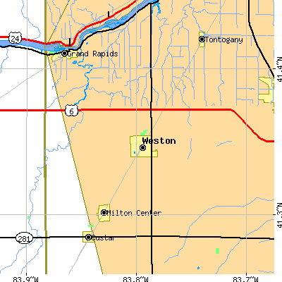 Zip code 43569 close-up map