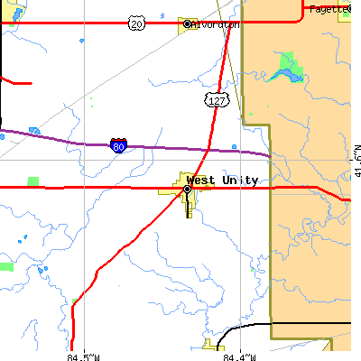 Zip code 43570 close-up map