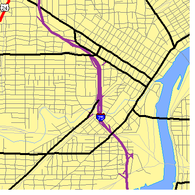 Zip code 43602 close-up map