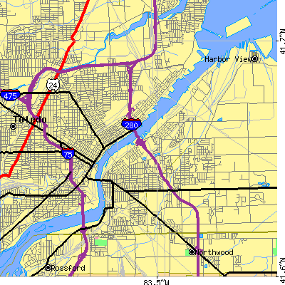 Zip code 43605 close-up map
