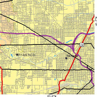 Zip code 43606 close-up map