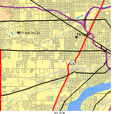 Zip code 43607 close-up map