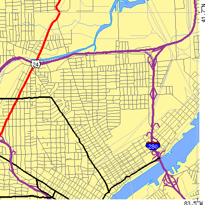 Zip code 43608 close-up map