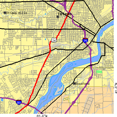 Zip code 43609 close-up map