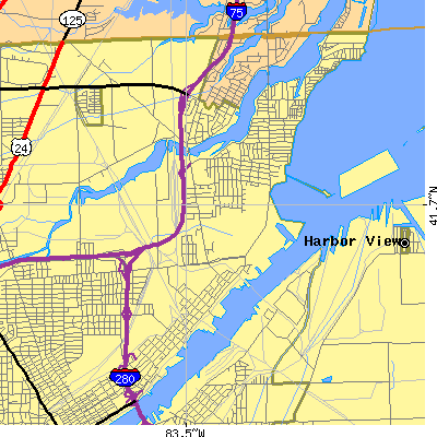 Zip code 43611 close-up map