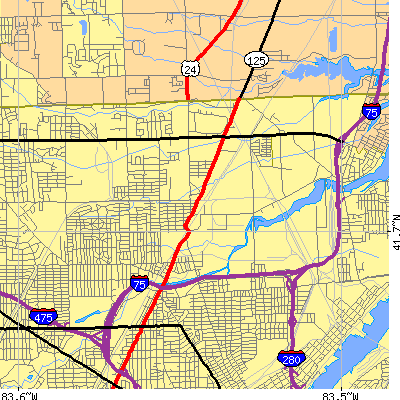 Zip code 43612 close-up map