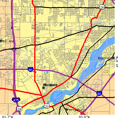 Zip code 43614 close-up map