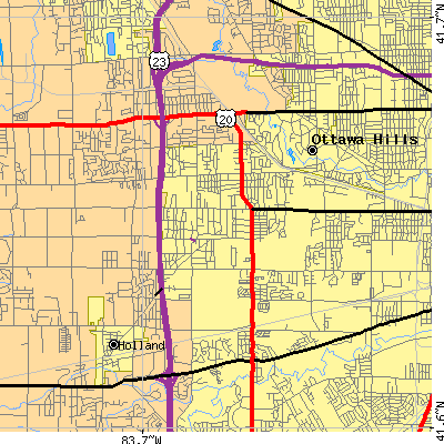Zip code 43615 close-up map