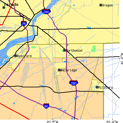 Zip code 43619 close-up map