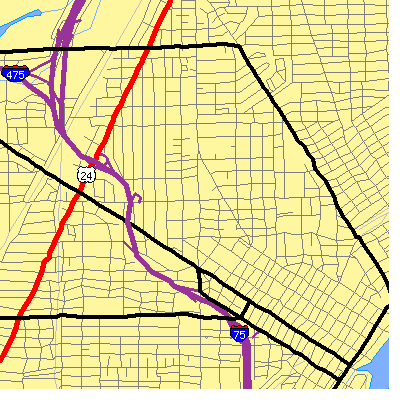 Zip code 43620 close-up map
