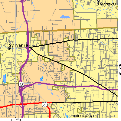 Zip code 43623 close-up map
