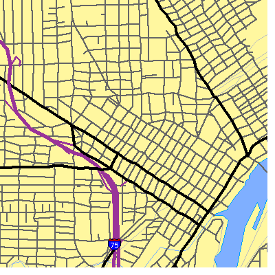 Zip code 43624 close-up map