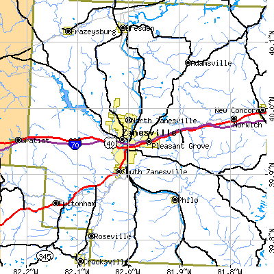 Zip code 43701 close-up map