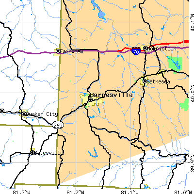 Zip code 43713 close-up map