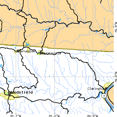Zip code 43716 close-up map