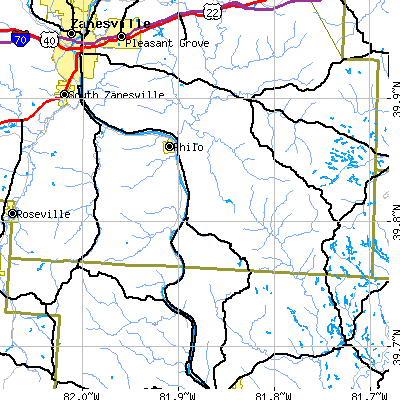 Zip code 43720 close-up map