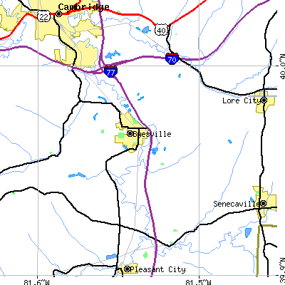 Zip code 43723 close-up map