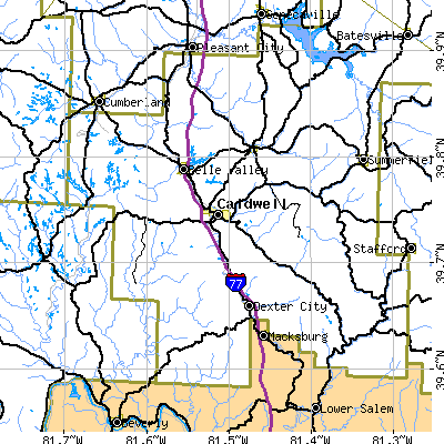 Zip code 43724 close-up map
