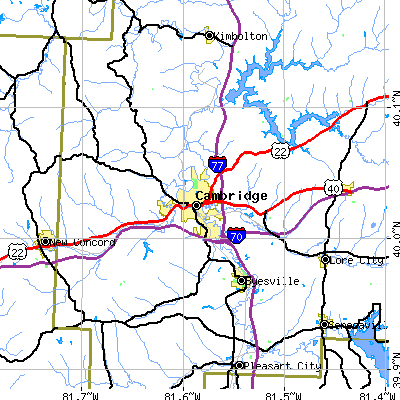 Zip code 43725 close-up map
