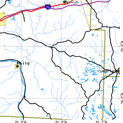 Zip code 43727 close-up map