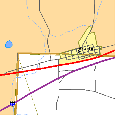 Zip code 43740 close-up map
